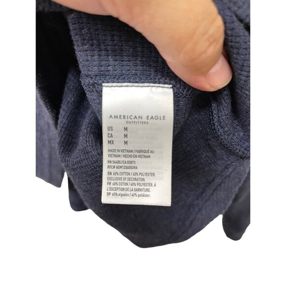 American Eagle Outfitters Navy Long Sleeve Super Soft Waffle Knit Shirt M - Picture 5 of 8